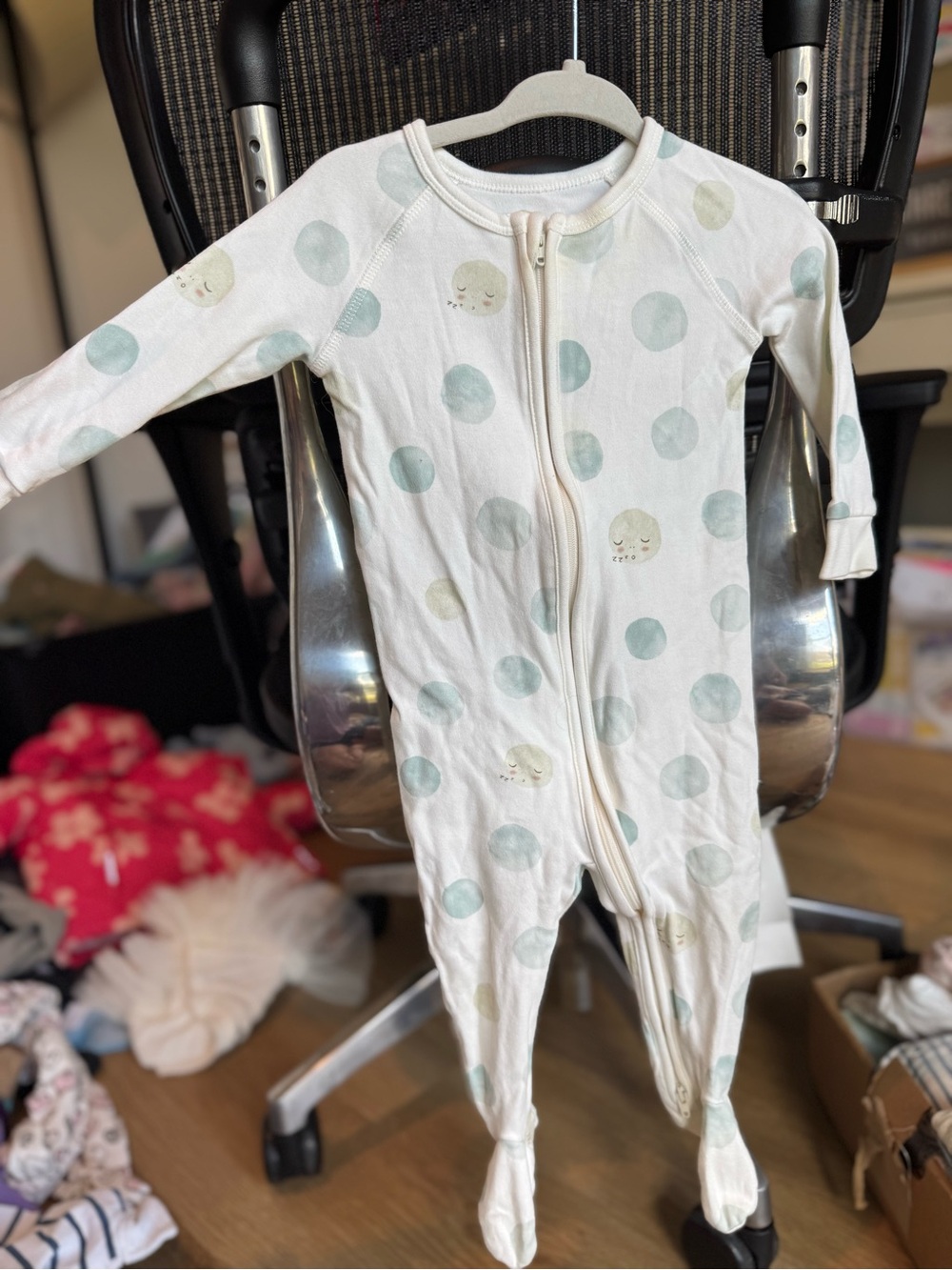 Organic Cotton White Footed Baby One-Piece with Mint Dot Print